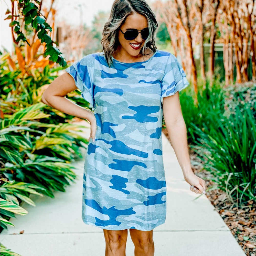 Kentce Camo Ruffle Sleeved Dress,Various Sizes